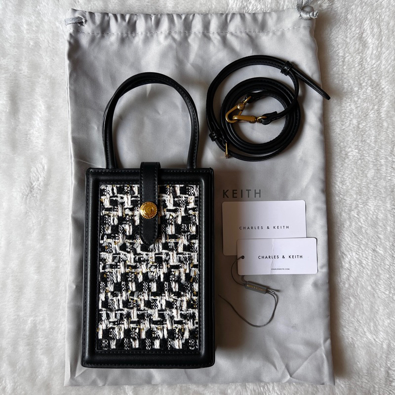 Tas Charles and Keith Este Belted Tweed Phone Pouch in Black Original Preloved