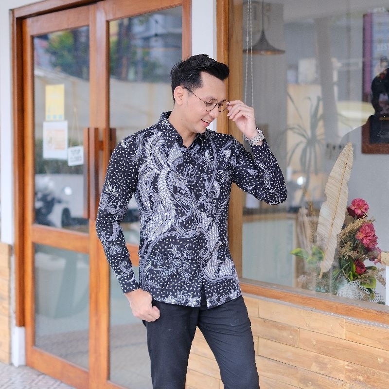 BATIK BOLO DEWO Motif Gabah Seribu Kemeja Baju Batik Pria Lengan panjang Lapis furing Hem Atasan