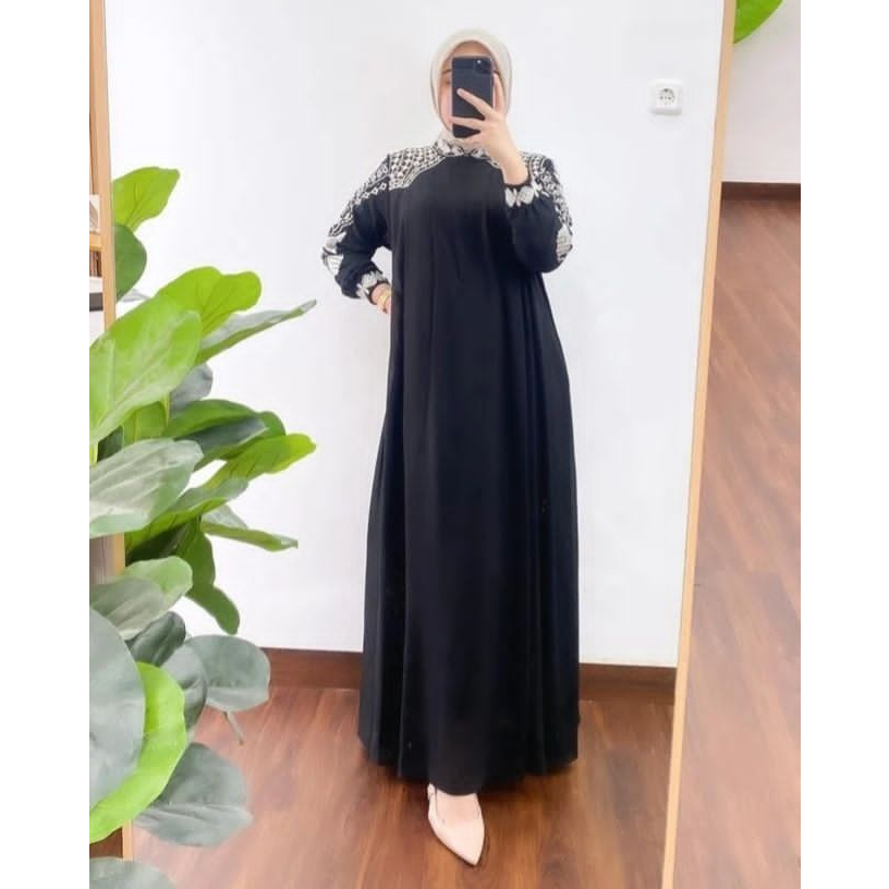 Grosir Busana Muslim New Arrival Baju Gamis Abaya Haily Turki Basic Terbaru Fashion Muslim Wanita Series Lebaran Idul Adha / Haji Bahan Ceruty Babydoll Mix Bodir Asli