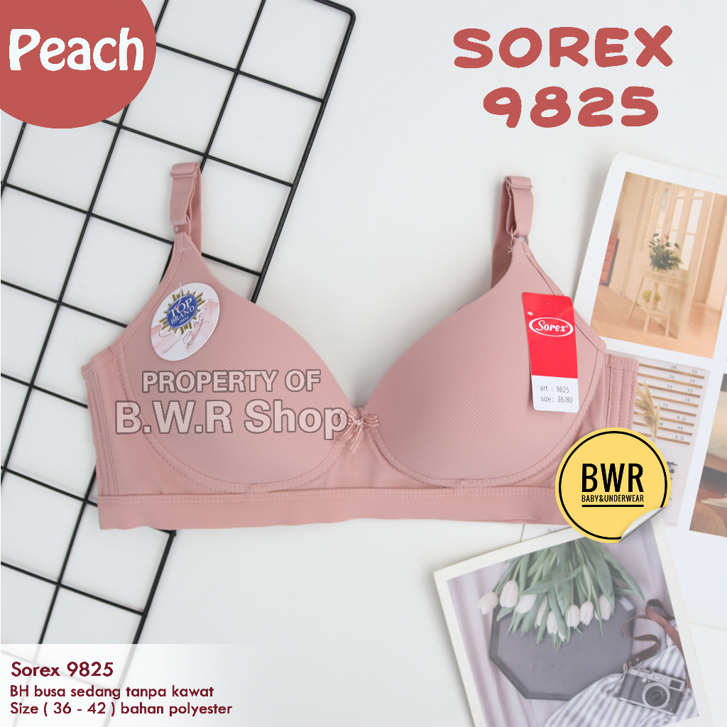 Bra Sorex 9825 Salur Texture | BH Busa Sedang Tanpa Kawat Kancing 3 polyester tali lebar - Bwr