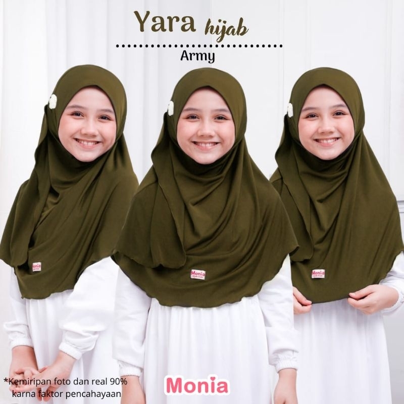 Yara Hijab by Monia Hijab Kids Army size MLXL | Hijab anak terlaris