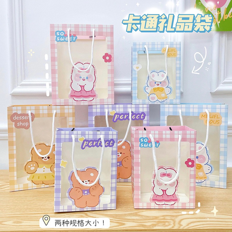 

Paper Bag Cartoon Transparant Gift Bag Kantong Hadiah Souvenir Bingkisan Ulang Tahun Import Lucu Aesthetic Papper Motif Beruang Kelinci