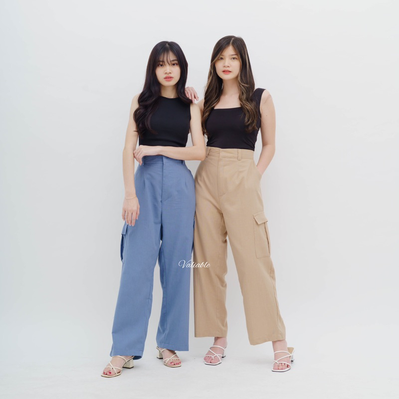 (M-XXL) Eve Highwaist Cargo Pants Linen Valiable