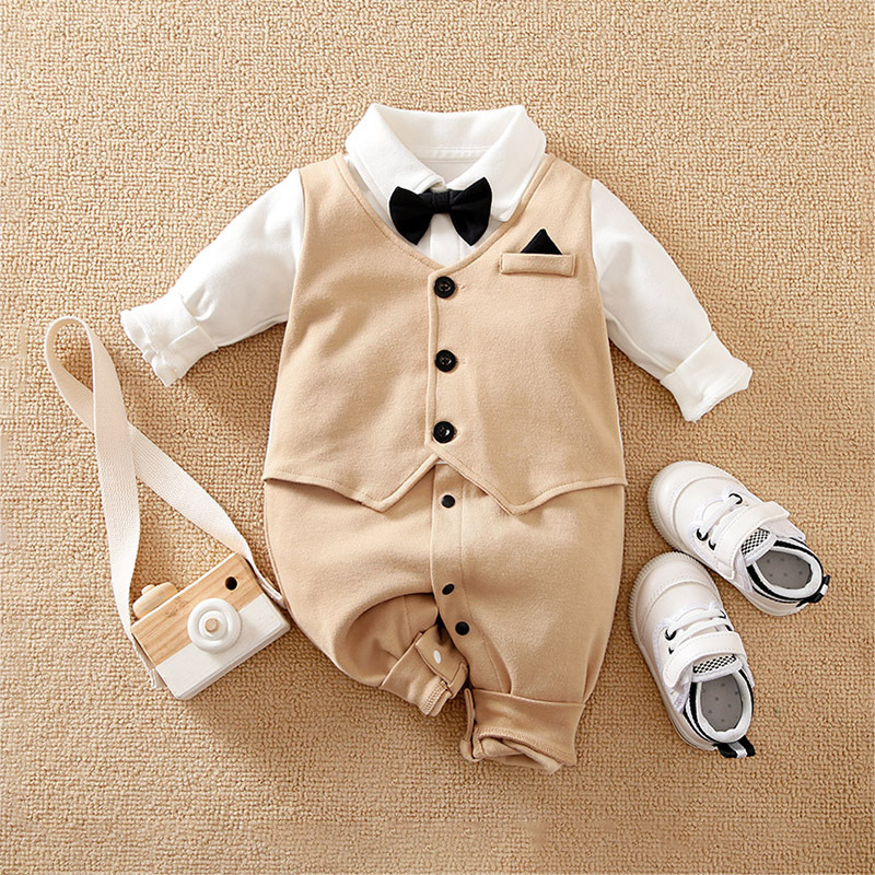 Jumper Bayi Laki Laki Import Premium Tuxedo Jas Lengan Panjang Bodysuit Motif Jangkar Romper Baju Pesta Formal Baby Boy