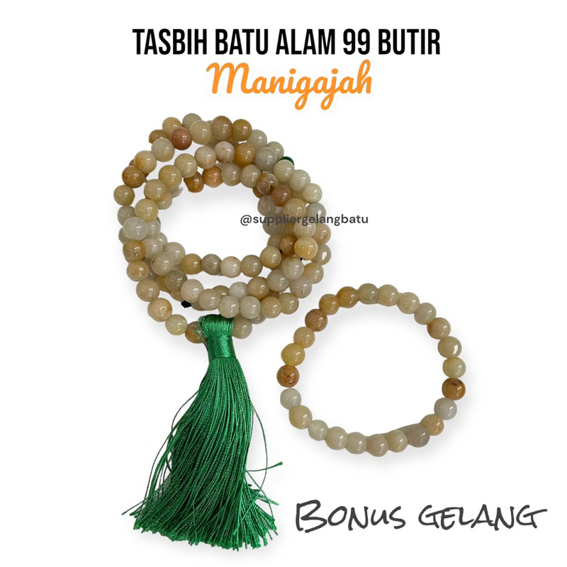 Tasbih Batu Alam Manigajah panjang 99 butir BONUS GELANG