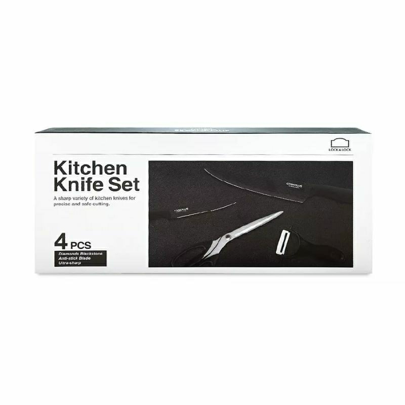 [JUAL RUGI]  ORI BARU KITCHEN KNIFE SET LOCK N LOCK 4P DIAMONDS BLACKSTONE ORI BARU SEGEL LELANG LEB