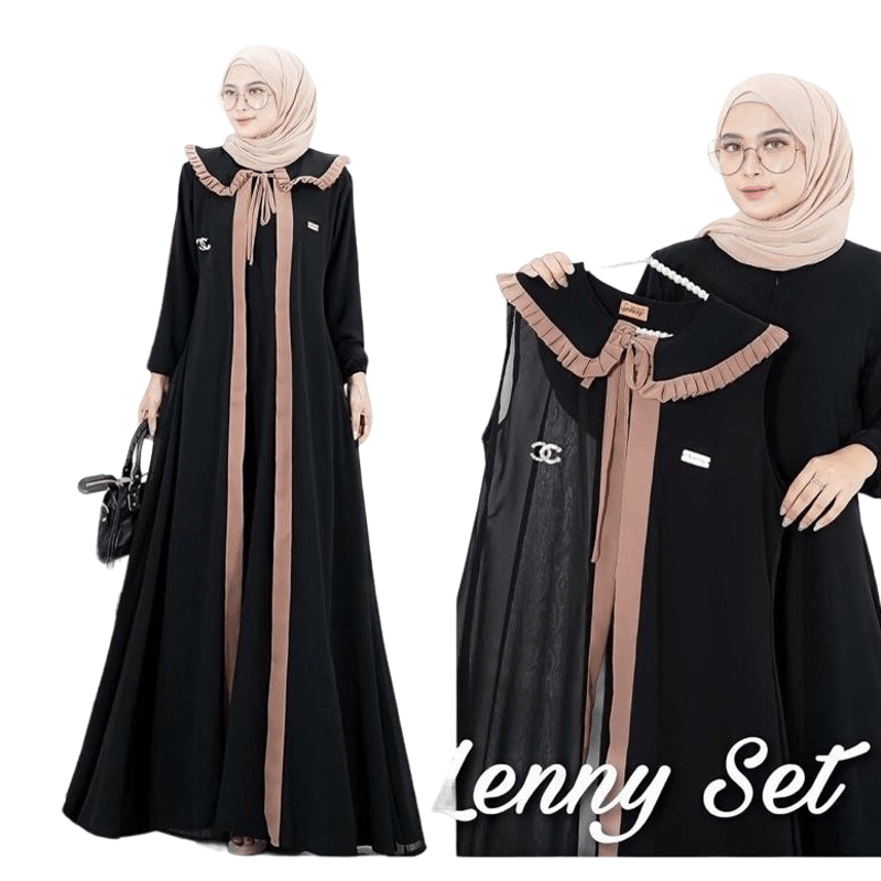 Gamis Terbaru Lenny Set 2 in 1 Dress Shakilla Salju mix Ceruty Babydoll Armani