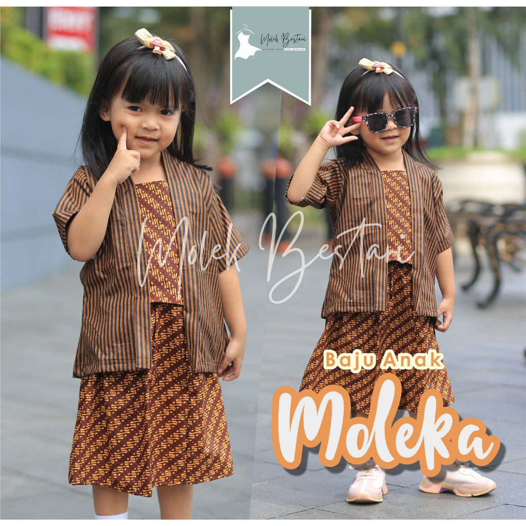 MOLEKA Set Kebaya Lurik Anak Perempuan 1-13 Tahun Warna Coklat Tebal Halus Baju Setelan Seragam Bati