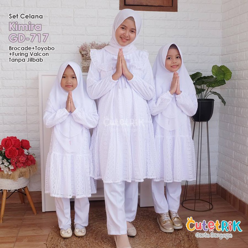 (1 tahun s.d Dewasa) GD 717 Baju Muslim Setelan Tunik Celana Putih Anak Remaja Dewasa Cutetrik Kimir