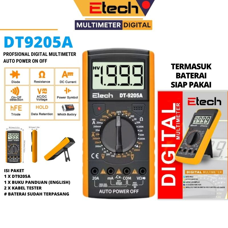 DT9205A LCD Digital Multimeter Electric Handheld Ammeter Voltmeter Resistance Capacitance AC and DC Power Meter Tester