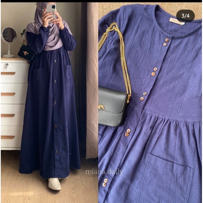 (BISA COD) Zea Dress by Miana daily /dress linen/dress rumahan/gamis Linen