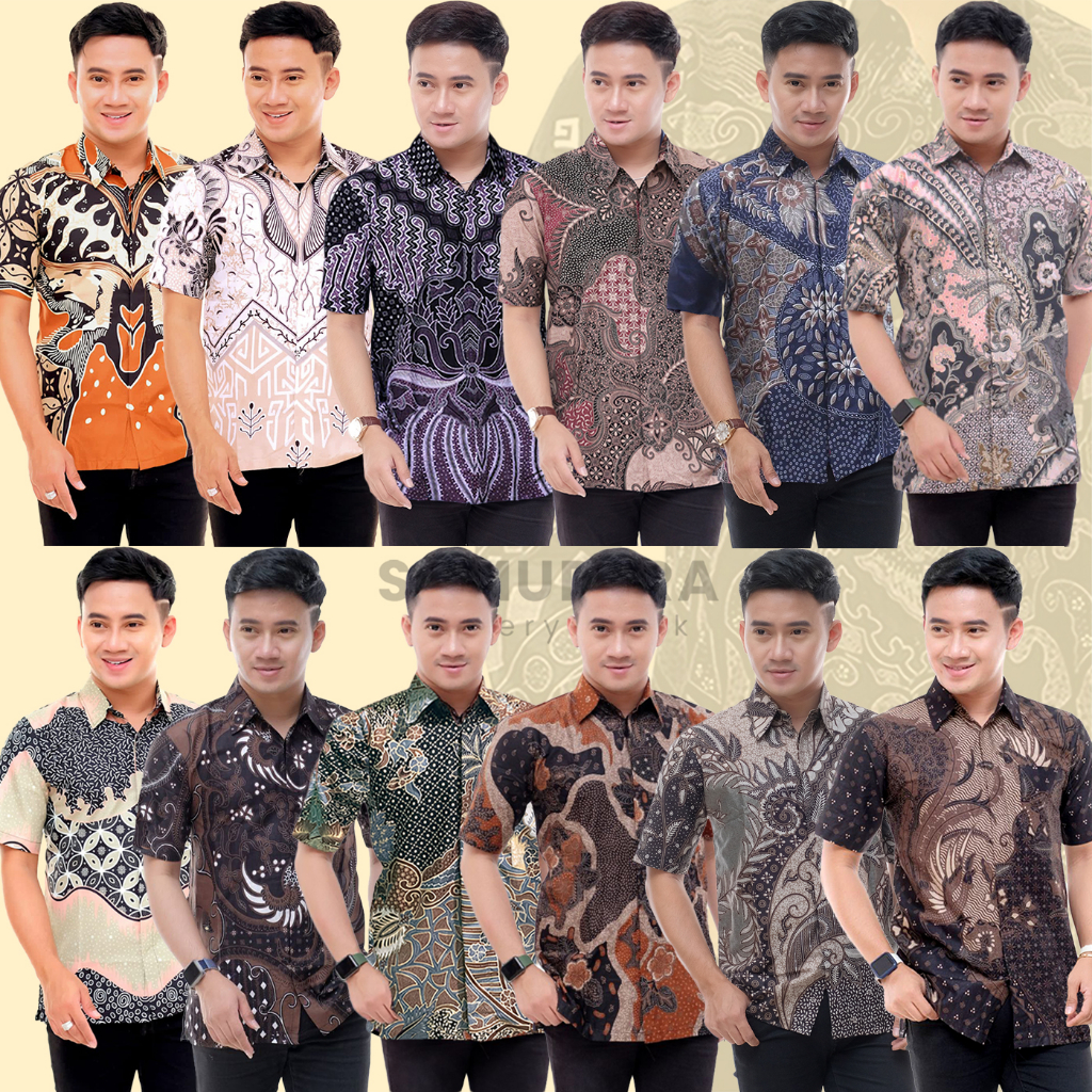 Batik Pria Lengan Pendek Premium BATIK SAMUDERA HRB026 motif KERATONAN Kode 002 size M L XL XXL Reguler