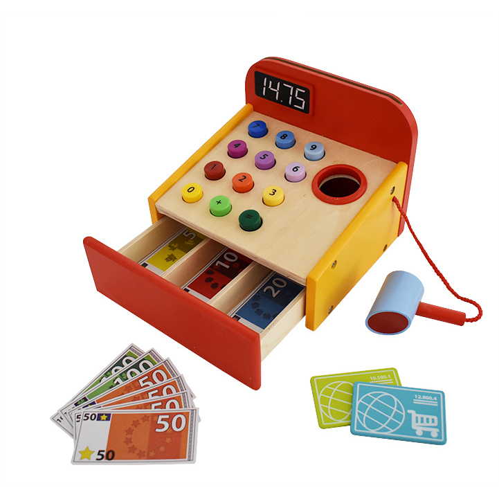 (DEFFECT) Wooden Cashier Machine Wooden Toys Mainan Kayu Kasir Mainan Rumah Rumahan Anak Mainan Edukasi