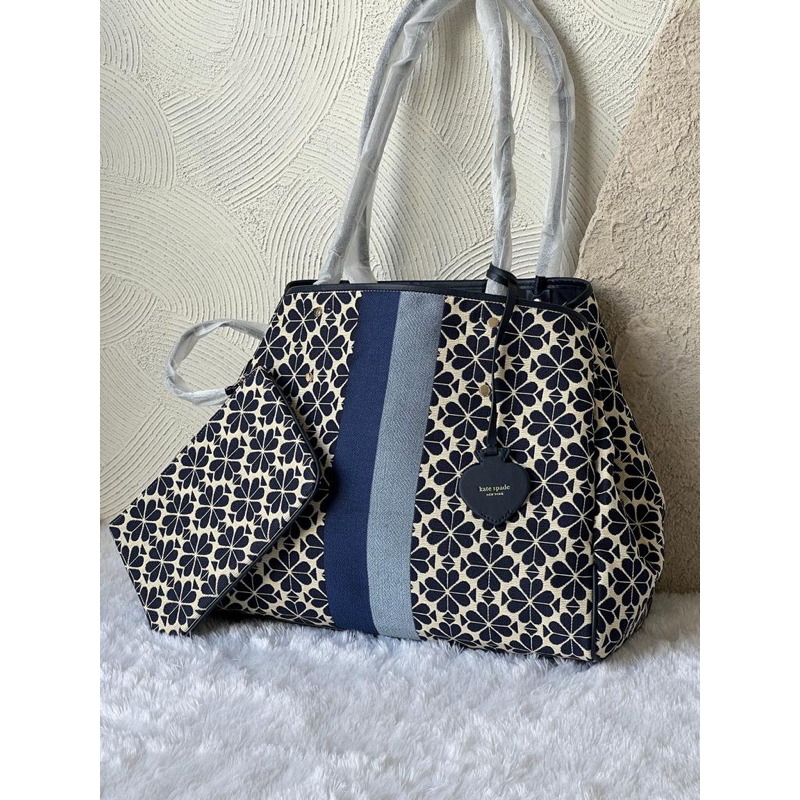 Kate spade Large Tote Flower Jacquard Stripe Everything Blue Multi
