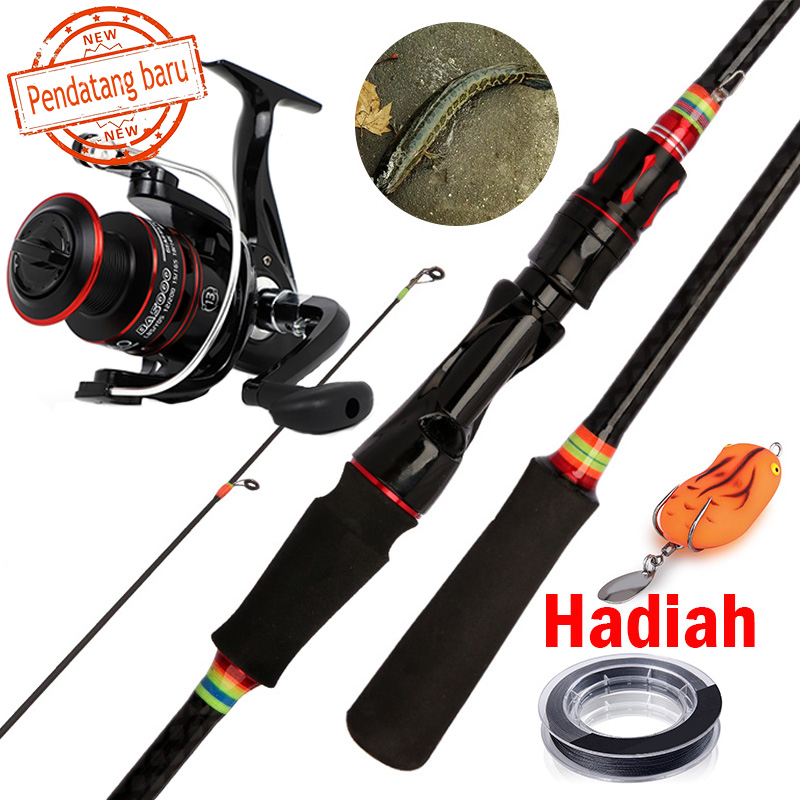 pancing 1 set reel pancing lengkap kuat / Umpan Serat Karbon Tongkat Pancing  Keras untuk Laut Tongkat Pancing Portabel 2 Bagian 1.65M 1.8M 2.1M Joran Pancing