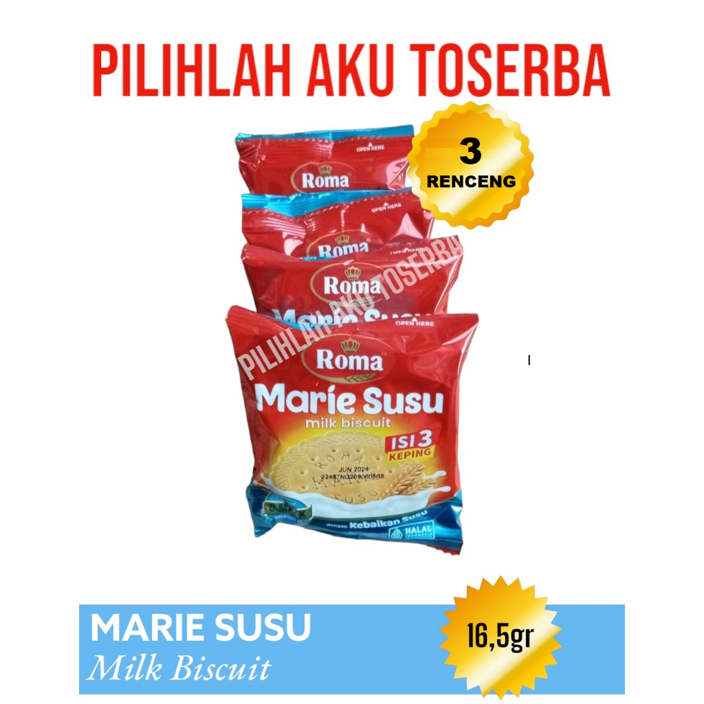 Biskuit Roma Marie Susu Biscuit Renceng 16,5 gr - ( HARGA 3 RENCENG )