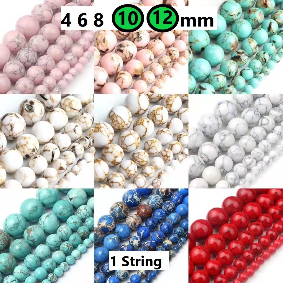 Manik-manik batu pirus alami, aksesoris untuk gelang manik-manik Uk 10-12mm Harga/1String