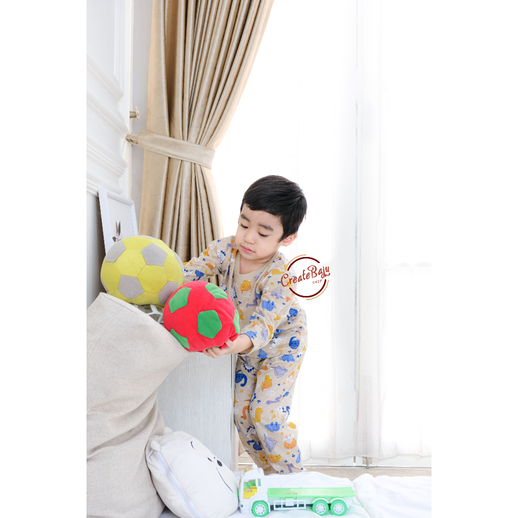 PIYAMA KAOS ANAK LAKI 1-7 TAHUN DINO WARNA BAJU TIDUR ANAK LENGAN PANJANG TERMURAH