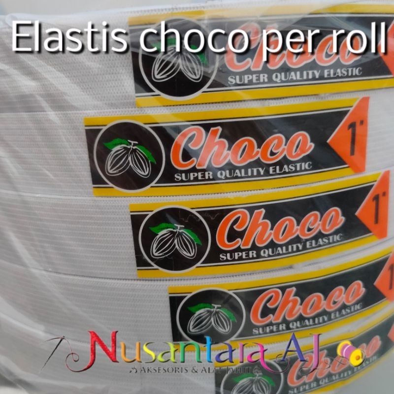 Elastis per roll merek choco 3/4&quot;, 1&quot;, 1 1/4&quot;