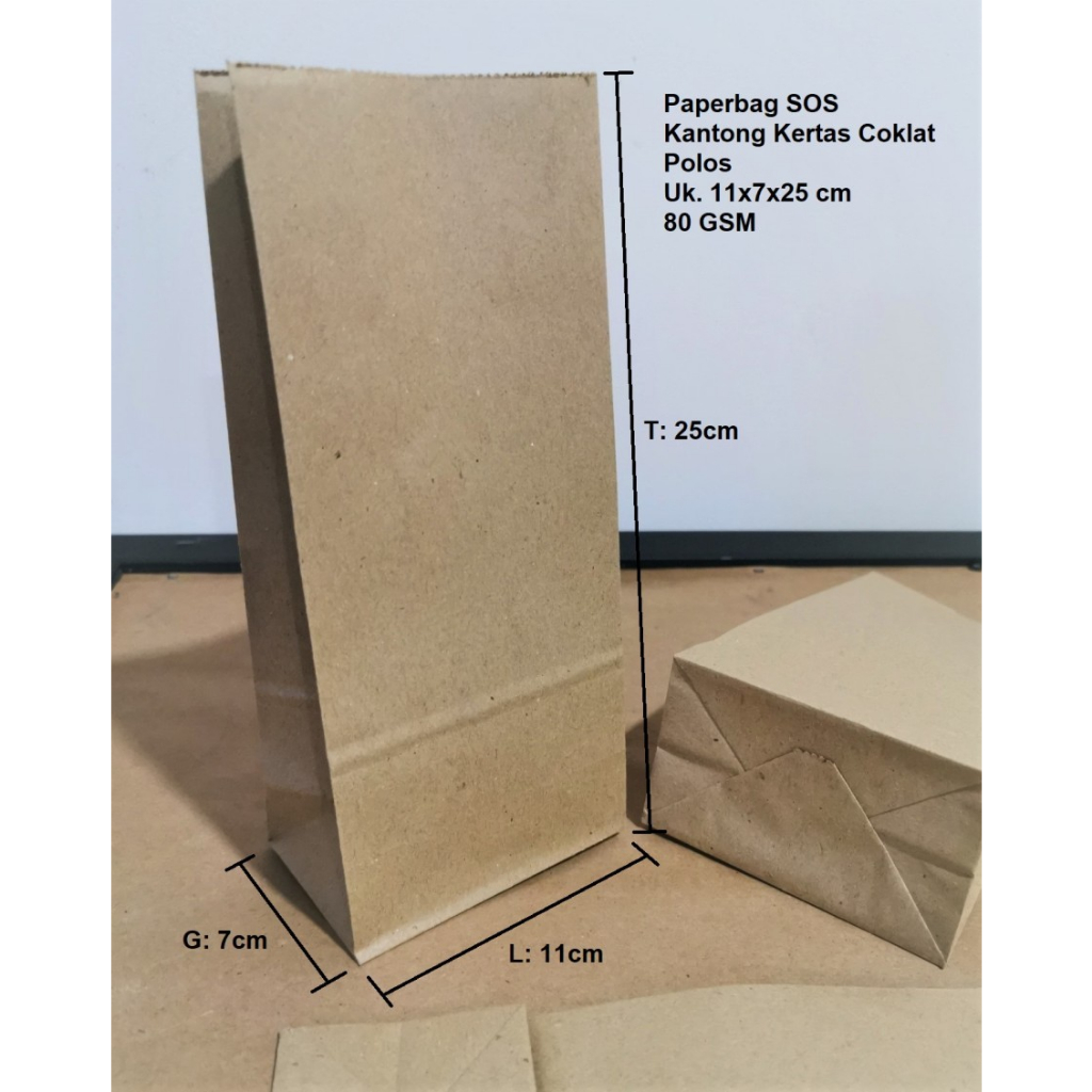 

100 pcs Paperbag Kantong Kertas SOS Polos 11x7x25cm 80 GSM