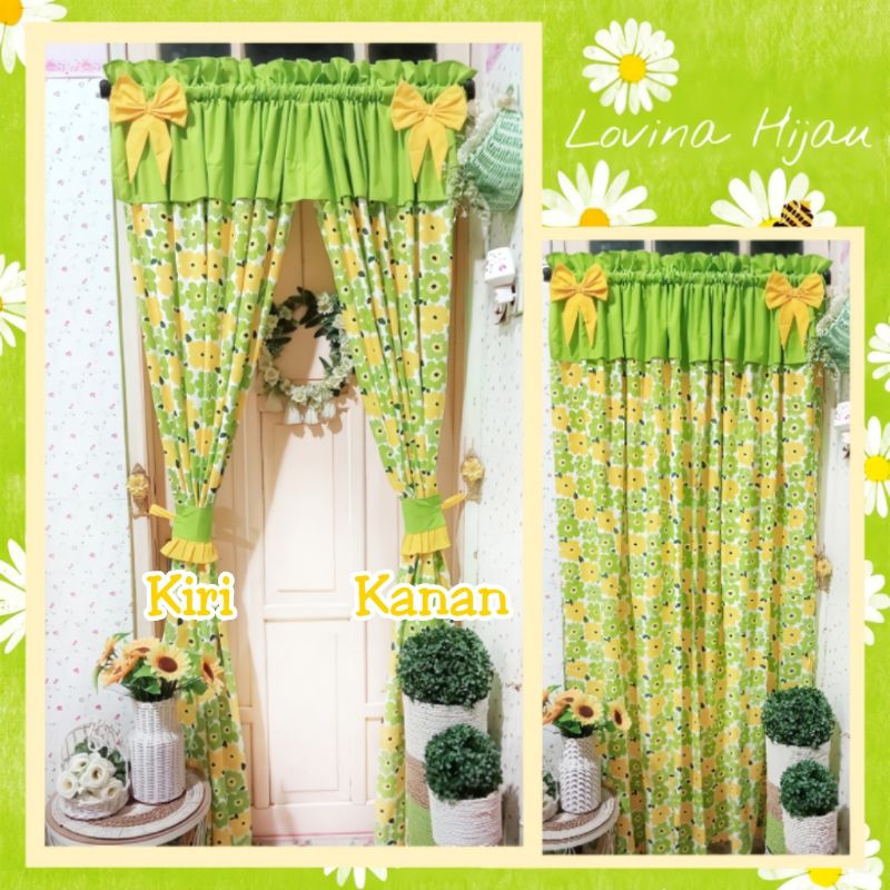 READY Gorden Shabby (KANAN+KIRI) / SEPASANG Gorden Shabbychic Bunga Vintage Lovina Hijau Kuning / Go