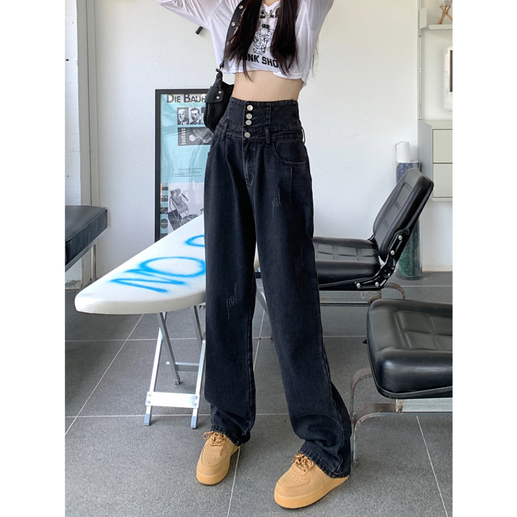 celana jeans hitam wanita highwaist vintage import celana jeans wanita kekinian kulot korean style boyfriend jeans