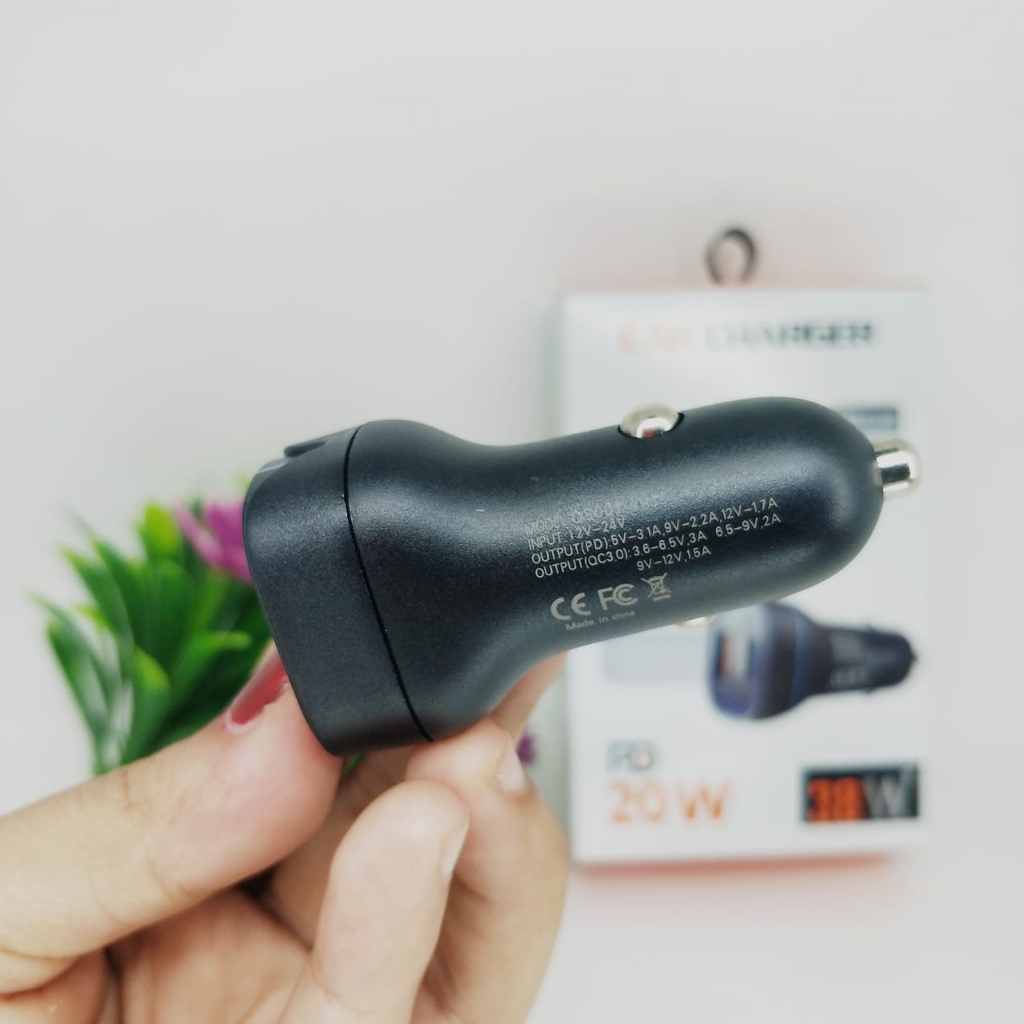 Batok Saver 38W QS-001 2 Lubang Usb PD &amp; Type C CAR CHARGER dual port output high quality packing import premium PROMO smoll