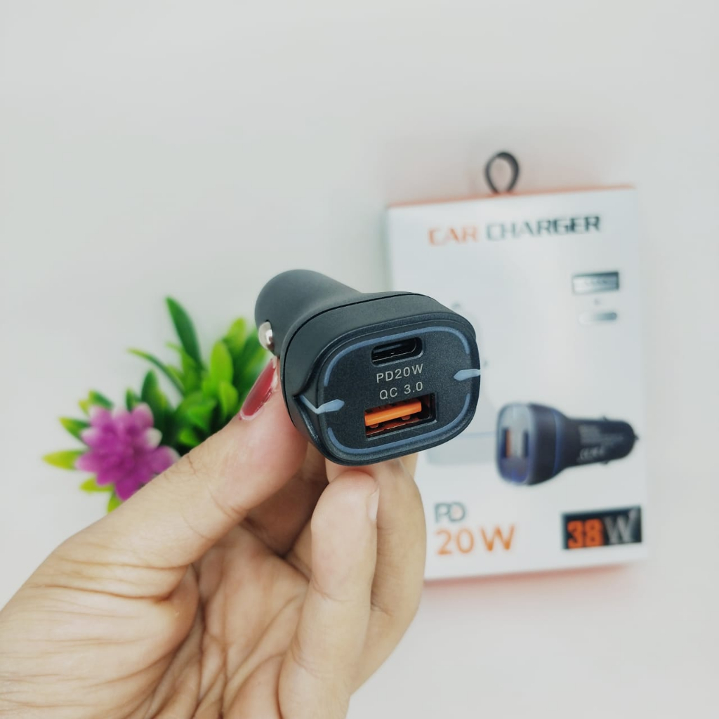 Batok Saver 38W QS-001 2 Lubang Usb PD &amp; Type C CAR CHARGER dual port output high quality packing import premium PROMO smoll