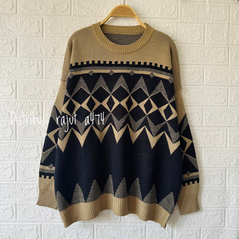 YUNA SWEATER RAJUT MOTIF OVERSIZE ATASAN KNIT KOREA