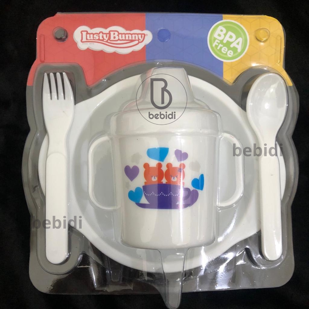 SET Alas makan Bayi PUTIH LUSTY BUNNY 1426 Feeding Set Baby GIFT SET Perlengkapan Makan Bayi Gelas Mangkuk Sendok Garpu LB-1411 Kado Bayi Lahir anak Ultah new born  bingkisan giftset sets peralakatan makan baju box eksklusif ibu melahirkan baj