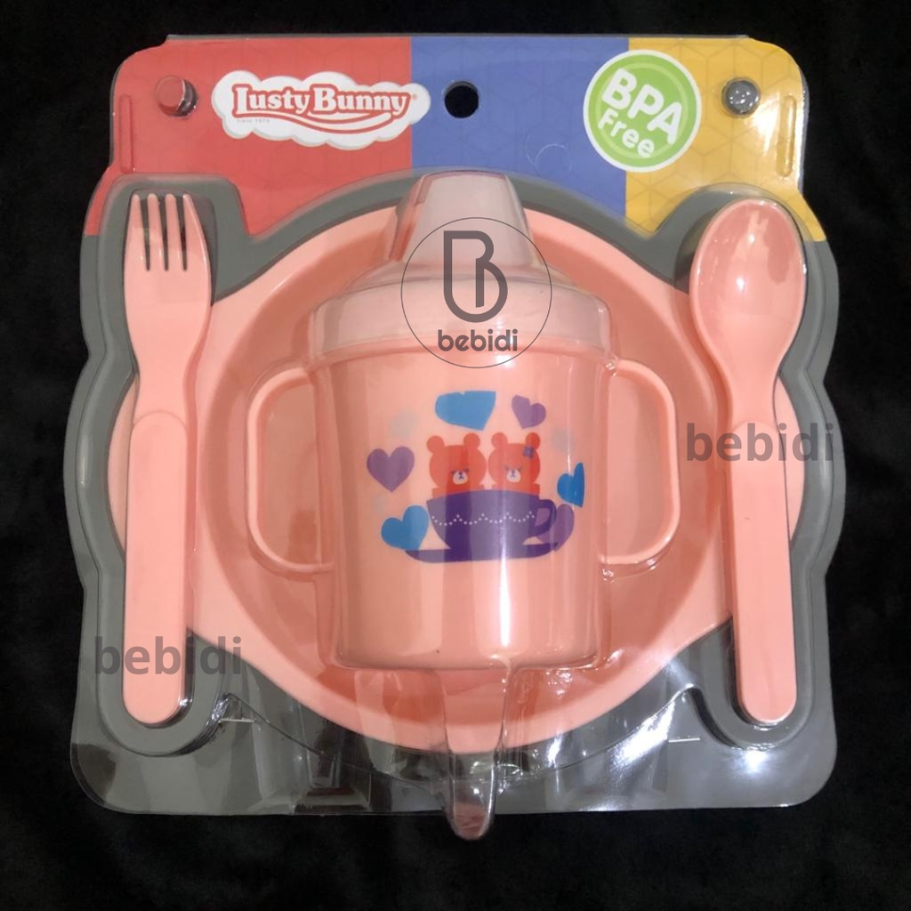 SET Alas makan Bayi PEACH LUSTY BUNNY 1426 Feeding Set Baby GIFT SET Perlengkapan Makan Bayi Gelas Mangkuk Sendok Garpu Kado Bayi Lahir anak Ultah new born  bingkisan giftset sets peralakatan makan baju box eksklusif ibu melahirkan baj