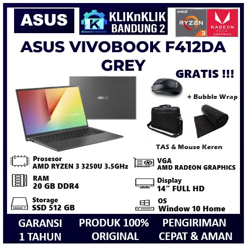 LAPTOP ASUS VIVOBOOK F412DA RYZEN 3 3250U 8GB FHD GREY