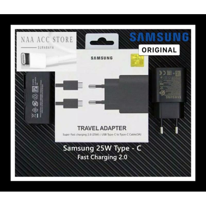 (ORIGINAL 100% BERGARANSI) Charger adapter samsung original 25W 25 WATT TYPE C to TYPE C TIPE C Superfascharging Note 10 plus S20 S21 A70 A72 A80 M23 M51 A51 A50 A71 A90 S8 S9 S10 Note 8 9 10 20 ultra Superfastcharging