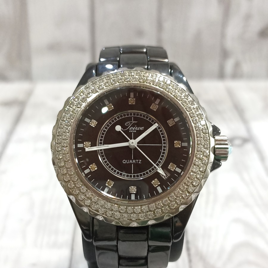 Jam Tangan Teiwe Swiss Diamond Black Ceramic Quartz Mewah Original Langka Pria Asli Murah Terbaru