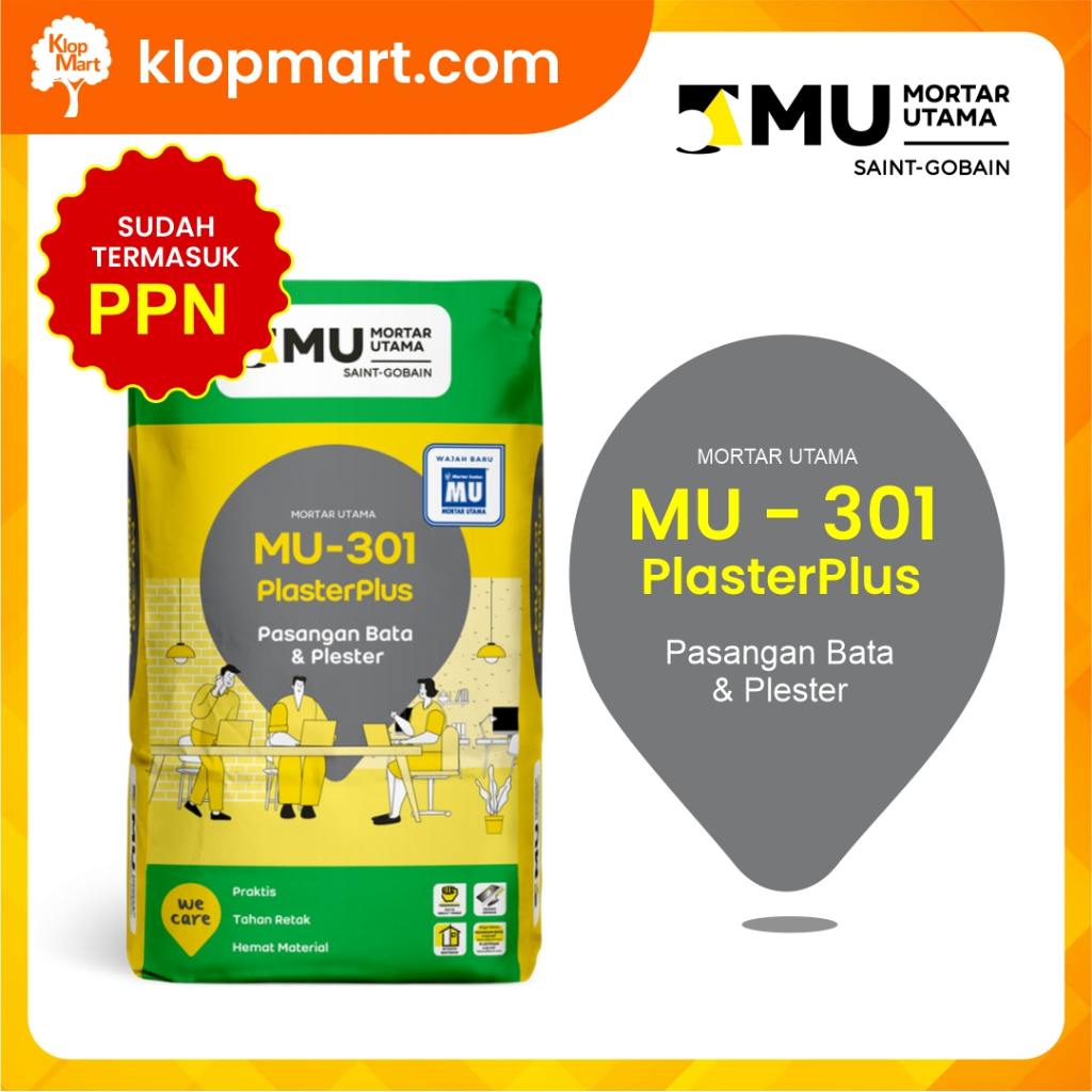 Mortar Utama MU-301 PlasterPlus Pasangan Bata & Plaster 40kg