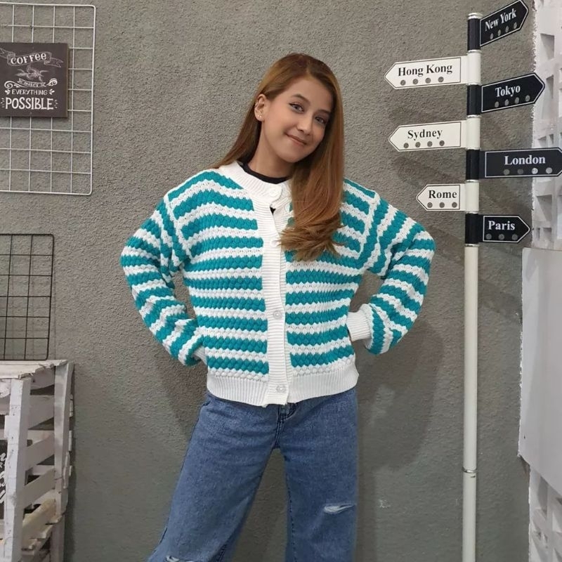 POPCORN BLASTER KNIT CARDY PREMIUM OUTERWEAR RAJUT REMAJA WANITA KOREAN STYLE | OUTWEAR BLASTER OUTER WANITA | RAJUT CARDIGAN WANITA | RAJUT STRIPE POPCORN