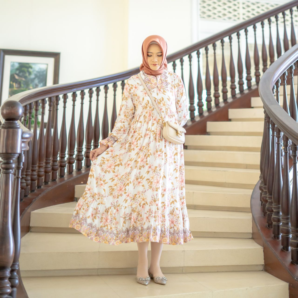 AIJO - Dress Kerah Lauren Motif - Dress Panjang Wanita