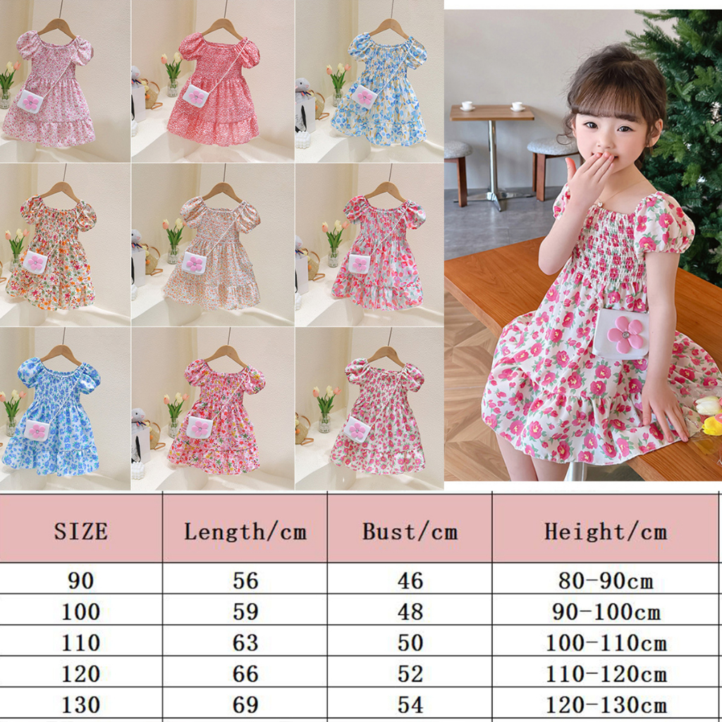 &lt;FREE GIFT TAS&gt; 1-7thn baju dress vintage valentine bunga anak perempuan Lengan pendek Dress anak perempuan import