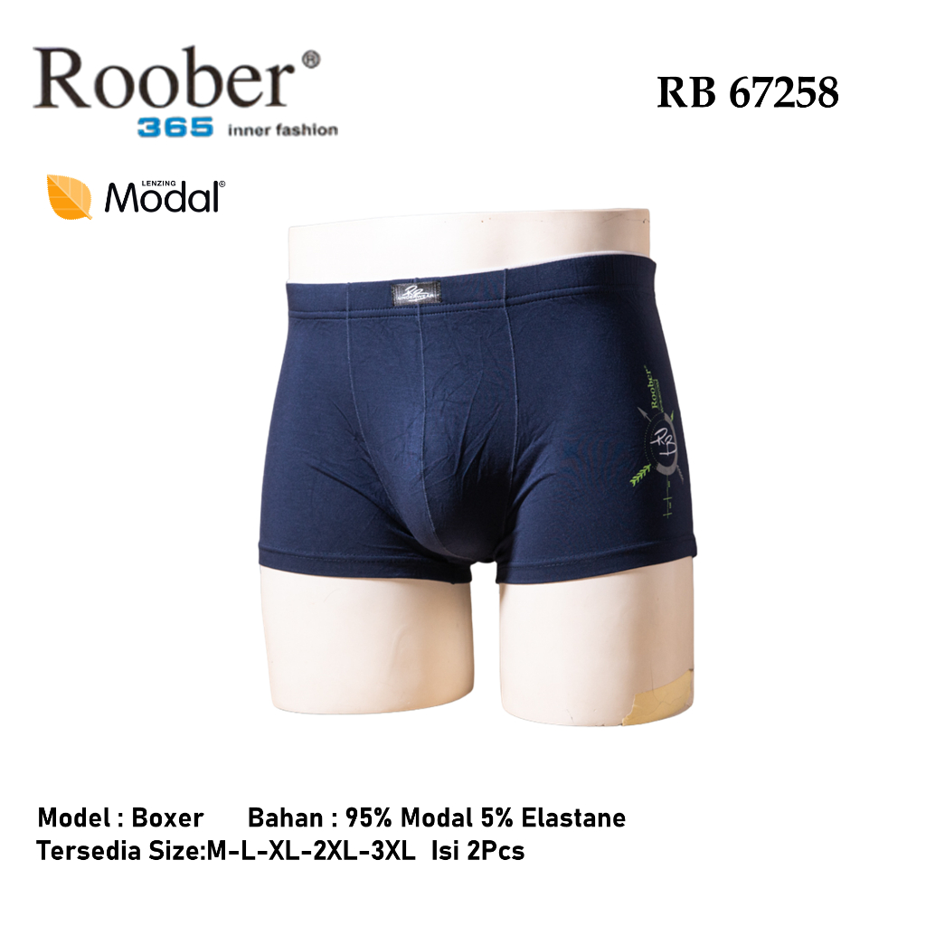 Celana Boxer Pria Roober RB 67258 Isi 2Pcs/Pack Bahan Soft Viscose