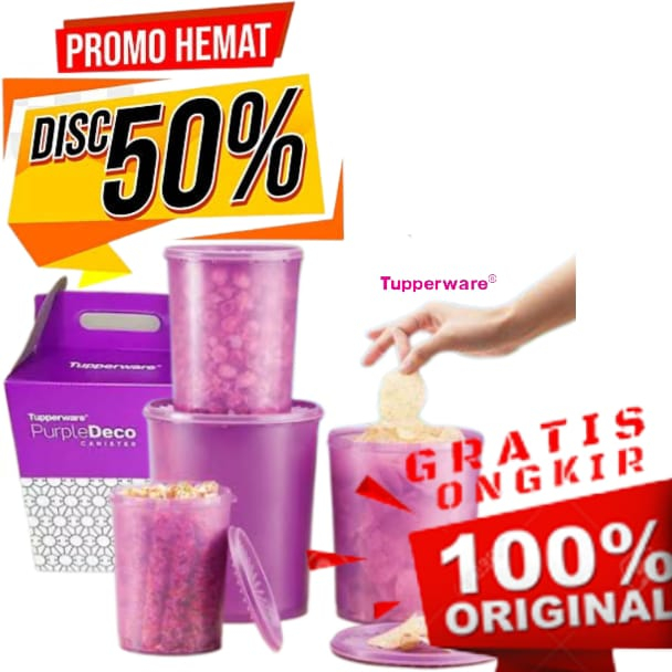*BIG SALE* DISC 50% Tupperware Deco Canister Set Ungu + Box | Toples Cemilan Snack Permen Kue Kering