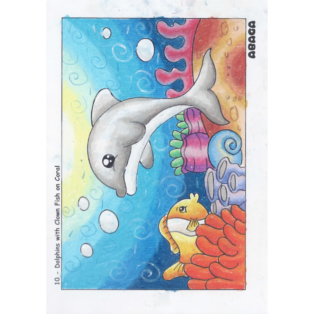 

Lembar Mewarnai Anak Teknik Pastel / Dolphins With Clown Fish In Coral / Smart Coloring Page