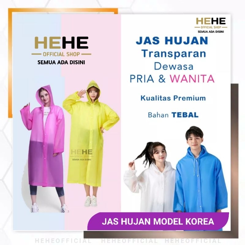 Jas Hujan Ponco Model Korea Raincoat Mantel Transparant Tebal Pria Wanita Dewasa Lengan Panjang Eva 