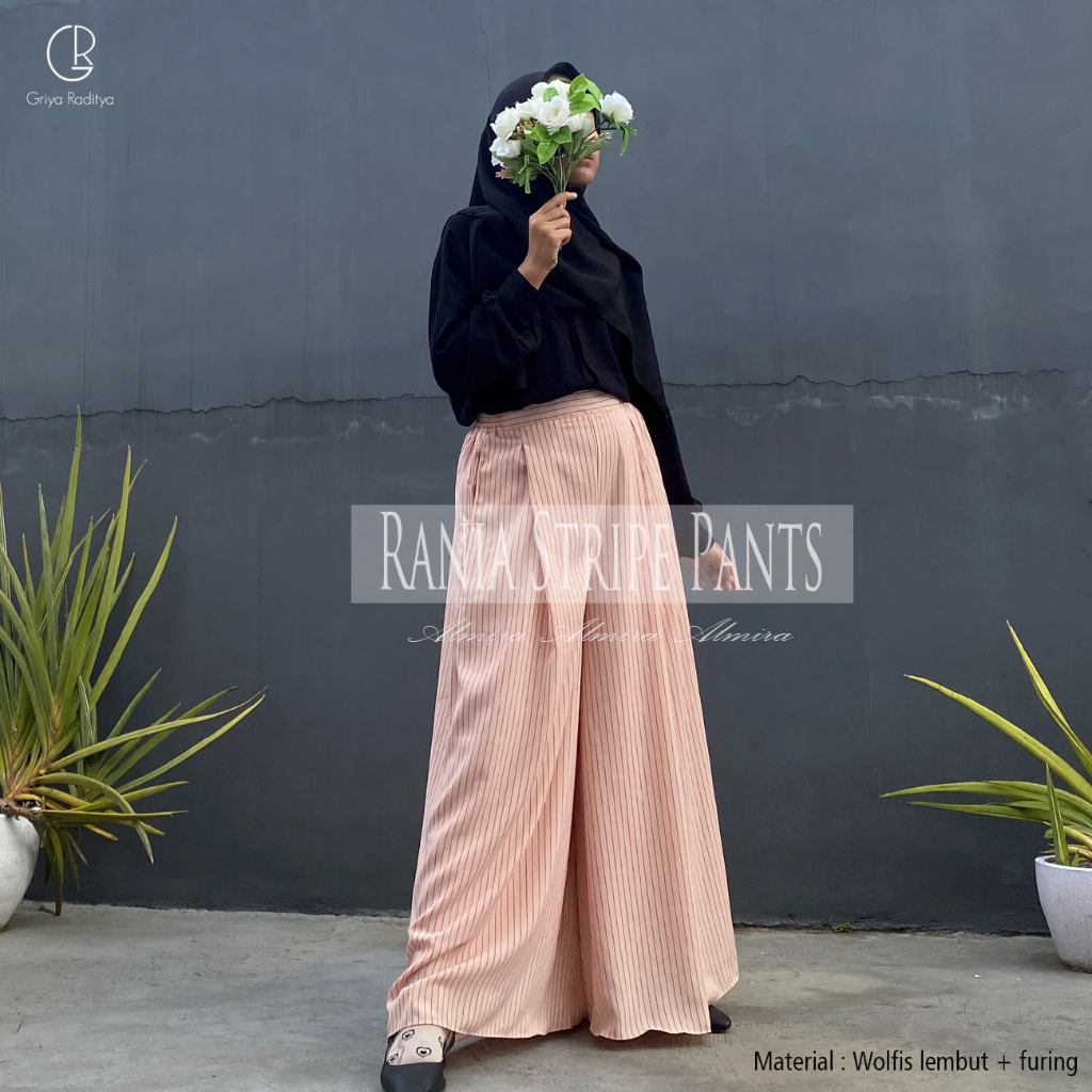 Celana Kulot Panjang Motif Garis Salur Rania Stripe Pants Almira