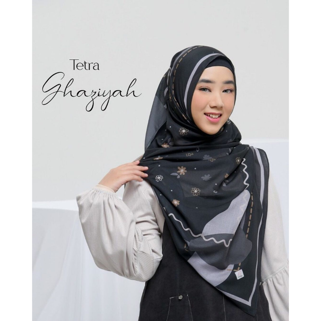 Kerudung Segiempat Tetra Ghaziyah | Kerudung Segiempat printing | Kerudung Segiempat voal premium | 