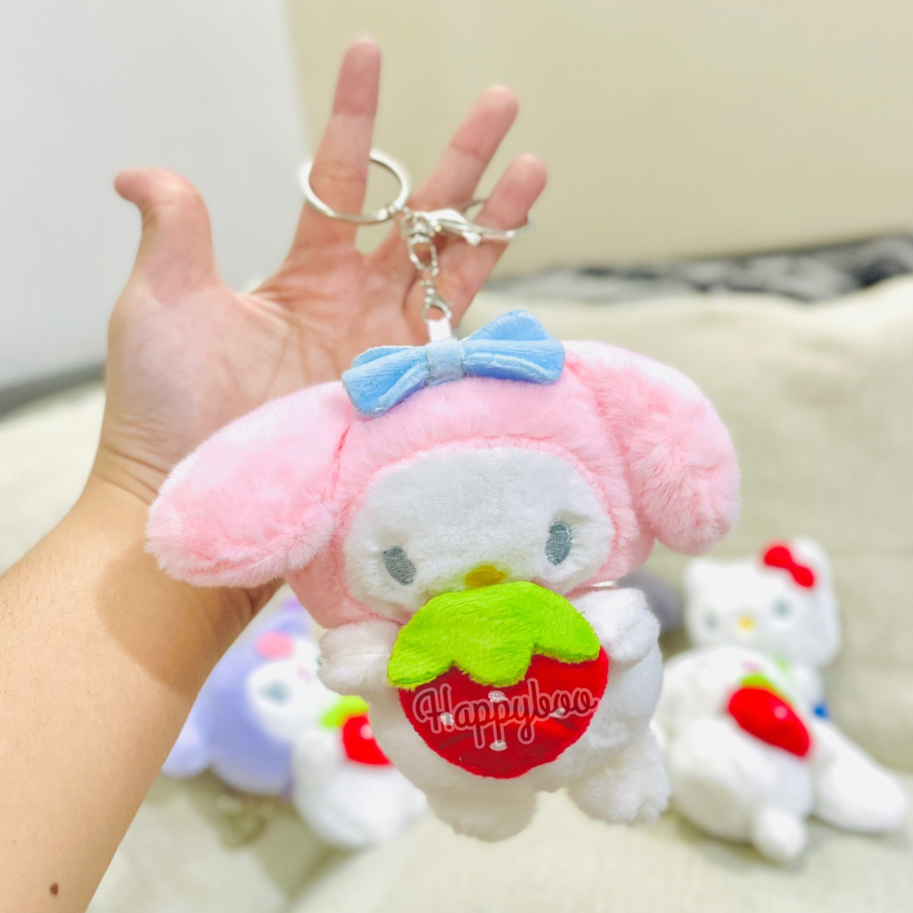 gantungan kunci boneka sanrio strawberry sasaw lolita kawaii fluffy besar