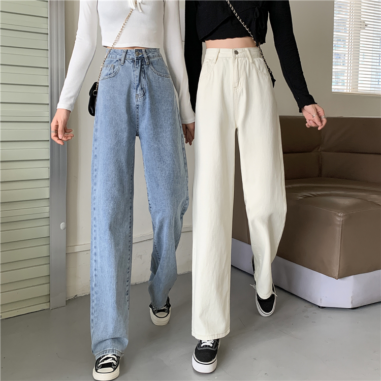 Celana Jeans Wanita Kekinian Straight Pant Celana Kulot Kasual Loose Celana Panjang High Waist Wanita Korea Style