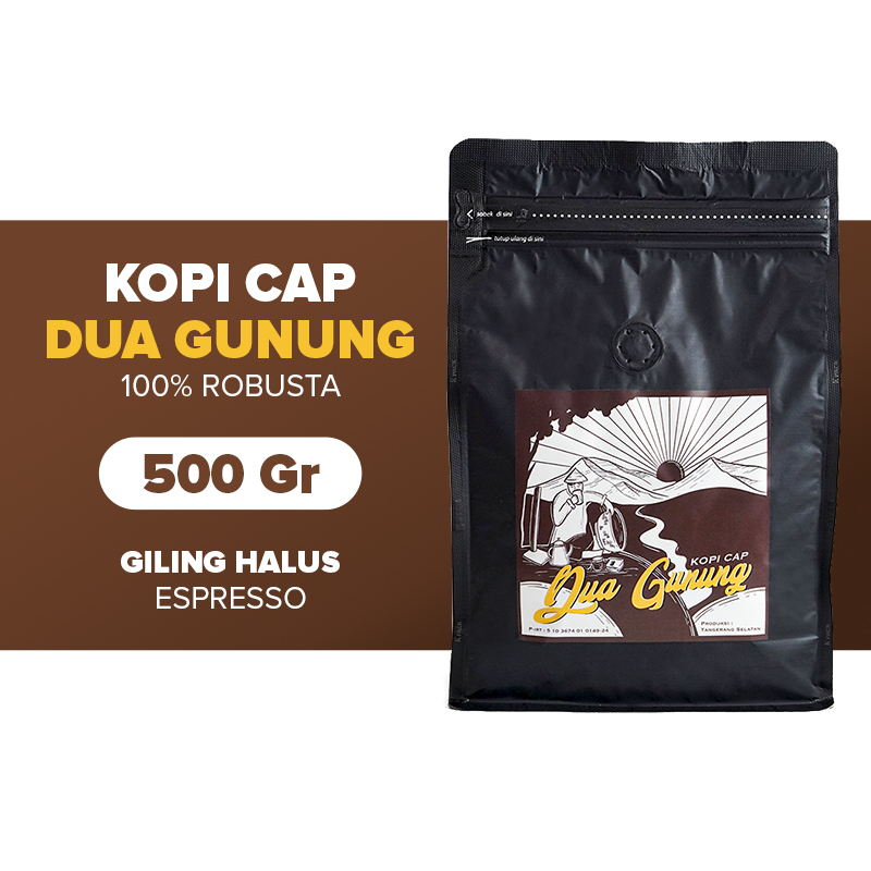 

Kopi Robusta Cap Dua Gunung Kopi Bubuk Giling Halus Espresso Coffee 500 gr