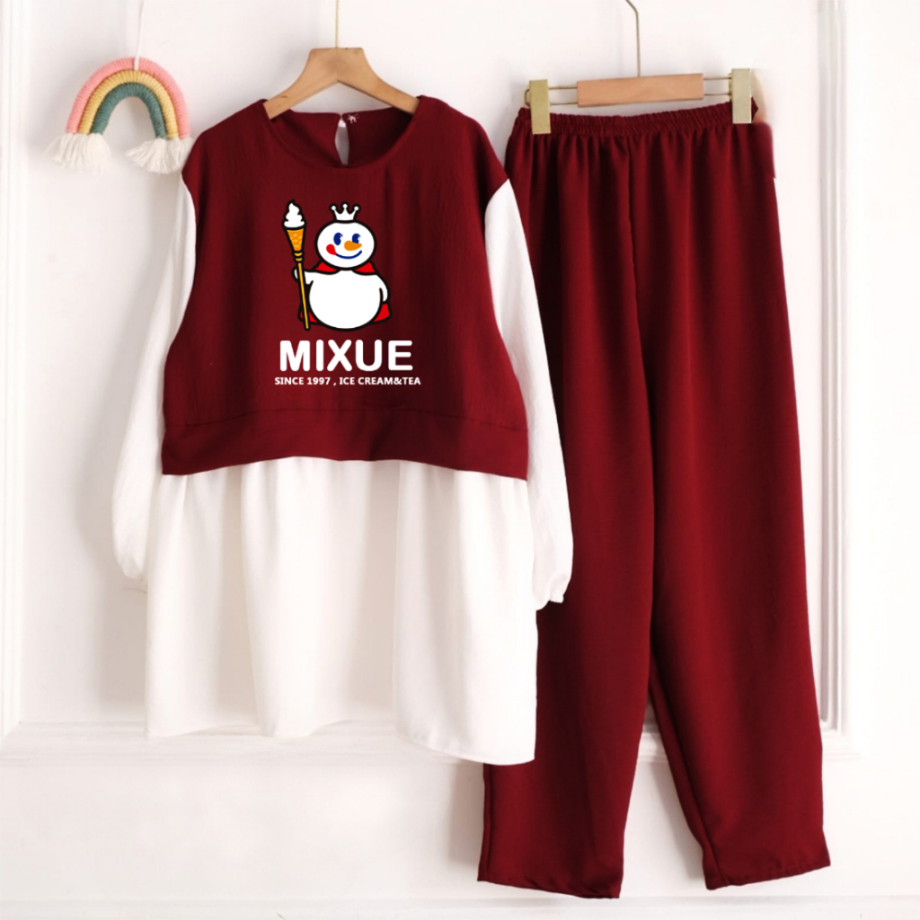 [COD] RRgemilang - Pakaian Setelan Anak Perempuan Mixue Set Kids Bahan Crinkle