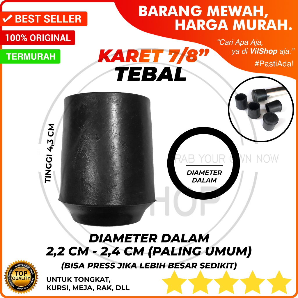 TAPAK KARET BULAT TINGGI TEBAL 7/8" DIAMETER DALAM 2,2 CM / ALAS KAKI PIPA BESI 7/8 INCH INCI 22 MM 