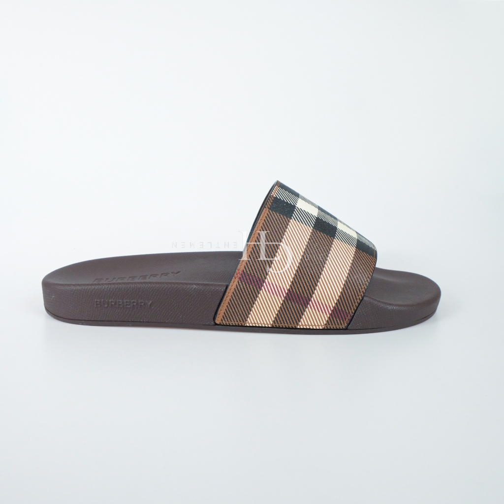 Bur berry Men Tartan Pattern Slides Dark Birch Brown